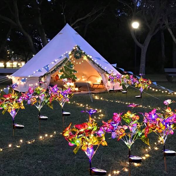 Solar LED Butterfly Floor Lamp Color Silk Fabric Butterfly Outdoor Courtyard Garden Decoration Lawn