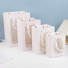 1 pieza Bolsa de regalo con ventana transparente y asa de cartón blanco, bolsa de regalo con rosas, bolsa de regalo de alta calidad