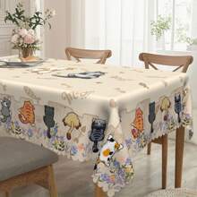 1 pezzo Tovaglia rettangolare/rotonda a tema gatto - Design adorabile di gattini e impronte di zampe, decorazione a motivo di lisca di pesce, adatta per feste, cucina e uso all'aperto - Idea regalo perfetta per il riscaldamento della casa e le vacanze, decorazione da tavolo | Bordo ondulato, regalo perfetto per gli amanti dei gatti - Multicolore - Visualizzare 10