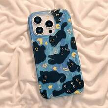 可爱黑猫双层腕链手机壳适用于 16 15 14 13 11 Pro Max Plus 后盖适用于 12 Pro Max