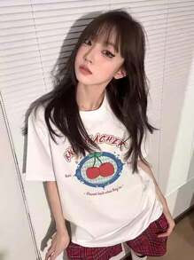 Casual Printed Round Neck Short Sleeve T-Shirt For Female College Students, Summer Student Youth Clothing - Artistic T-Shirts Stimulate Imagination And Self-Expression - 白色 - 查看 1