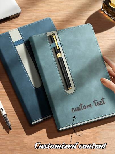 1 Stück A5 Notizbuch mit Stifthalter Design für einfaches Tragen, personalisiert mit Laser-gravierten Wunschtext, exquisites Büro Notizbuch, geeignet für Schule und Büro, das ideale Abschlussgeschenk