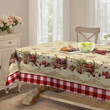 1pc Spring Vintage Farmhouse Red Plaid Printed Round Tablecloth, Apple, Floral, Butterfly Print Rectangular Tablecloth, 60inx60in, 55inx70in, 60inx86in, Other Sizes Available, Holiday Party Tablecloth, Outdoor Decor, Plus Size Tablecloth, Kitchen Accessory, Holiday Gift For Family And Friends