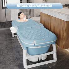 Bañera plegable para adultos, bañera plegable portátil con tapa, bañera plegable con cesta para el baño, 118 x 60 x 53 cm - Azul - Ver 3