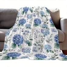 Soft Blue Hydrangea Flannel Throw Blanket - Cozy, Warm & Lightweight For Bed, Sofa Or Camping - Suitable For All Seasons, Single-Sided Printing, Easy Care, Perfect Gift For Mother's Day & Ramadan, Camping/Decor Soft Flannel Blanket