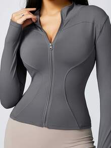 Elevate Your Yoga Game With Our Stylish Long Sleeve Zipper Sporty Top In Multiple Colors And Sizes