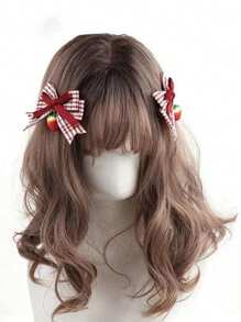 1pc/2pcs Red Plaid Strawberry Bow Hair Clips, Cute & Sweet Hair Accessories For Women, Suitable For Any Occasion