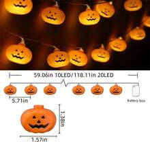 1PC 1.5M10LED/3M20LED Halloween Battery Box Cut Face Pumpkin Light String, Battery Free, Suitable For Halloween, Autumn Harvest, Party, Room Decoration Halloween Decoration Room Decor Halloween Garden Decor For Gift Fairy Holiday Decor Festival Decor - Cut-out Pumpkin String Lights - View 10