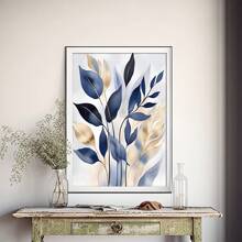 3pcs Frameless Canvas Blue Botanical Prints, Abstract Printed Wall Art, Modern Living Room Wall Decor, Blue Leaves Bedroom Posters, Hallway Prints, Modern Art Decoration,Home Decor Living Room,Wall Decor,Decoration Maison
