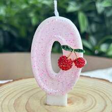 1 pieza Vela con número de cumpleaños, vela de cumpleaños con cereza, vela de pastel con lentejuelas como decoración, adecuada para celebraciones de aniversario de niñas y mujeres