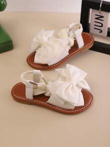 白色女童凉鞋一双，新款蝴蝶结公主鞋，松紧带设计，软底休闲沙滩鞋，夏季必备 - 米色 - 查看 5