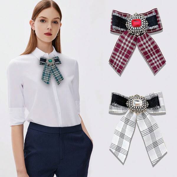1pc Retro Punk Striped Bowtie, Handmade Fashion Crystal Fabric Brooch For Shirt, Dress, Dating, Party, Festival Gift, Suitable For Daily Wear Backpack For School