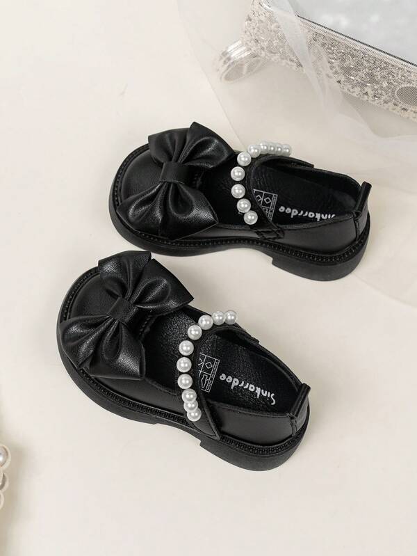 1 Pair Classic Black Flat Ballet Shoes With Bow, Comfortable & Fashionable Children Flat Shoes