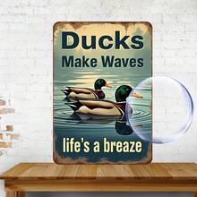Metal Plaque Vintage Metal Wall Art Ducks Make Waves Life's A Breeze 
 Poster Metal Decor Vintage Retro Minimalist Design For Home Decor Man Cave Wall Decor Beautifully Enhancing Your Space 12x8 Inch - Green - View 2