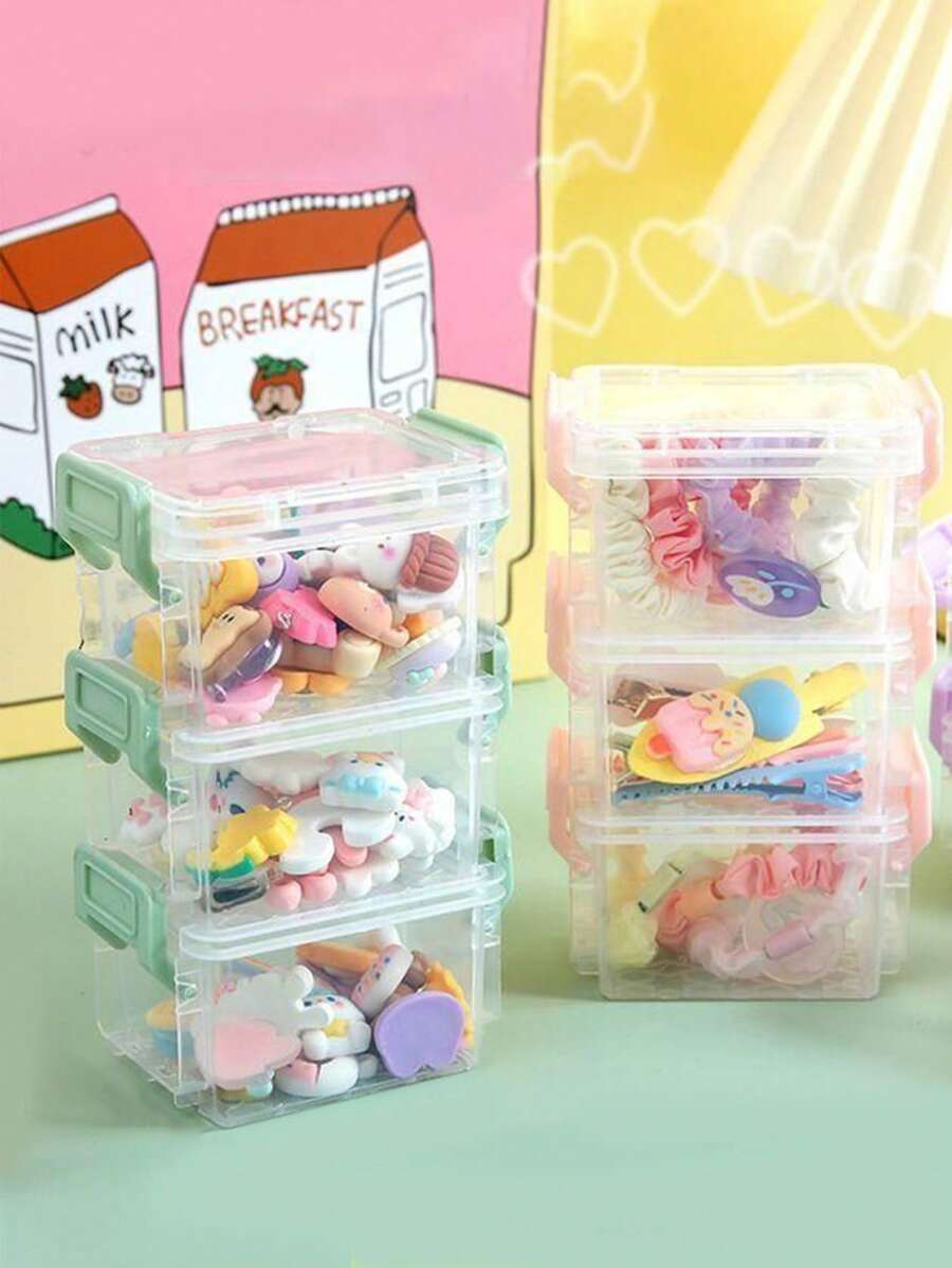 1 pieza Caja de almacenamiento para accesorios de cabello de niños, organizador de accesorios de cabello, caja de almacenamiento de 3 niveles, contenedor de accesorios para bebés - Multicolor - Ver 1