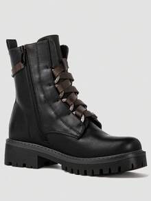 GLOBALWIN Women's Combat Boots Lace Up Boots For Women Ankle Booties For Women Low Heel Fall Boots Holiday Season - 黑色 - 查看 7