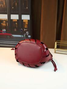 2025新款编织女士手提包托特包高端小众倒三角零钱包时尚通勤休闲包 - 酒紅色 - 查看 3