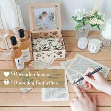 2025Hot SaleOurWarm Wedding Guest Book, Wooden Wedding Decor Guest Book With 50 Hearts, 50 Butterflies, Marker Pen, Wedding Decorations Reception Wedding Signs Anniversary, Ceremony