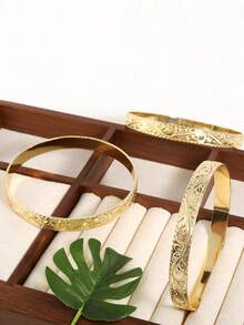 Size7-10 1pc 10MM Hawaiian Heritage Copper Bangle, Scroll Design Bracelet, Beach Jewelry, Island Style Jewelry, Stackable - Gold - View 2