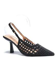 RevReaL Woven-Pattern Slingback Heels - Elegant And Lightweight Party Wedding Summer Bohemian - Black - View 2