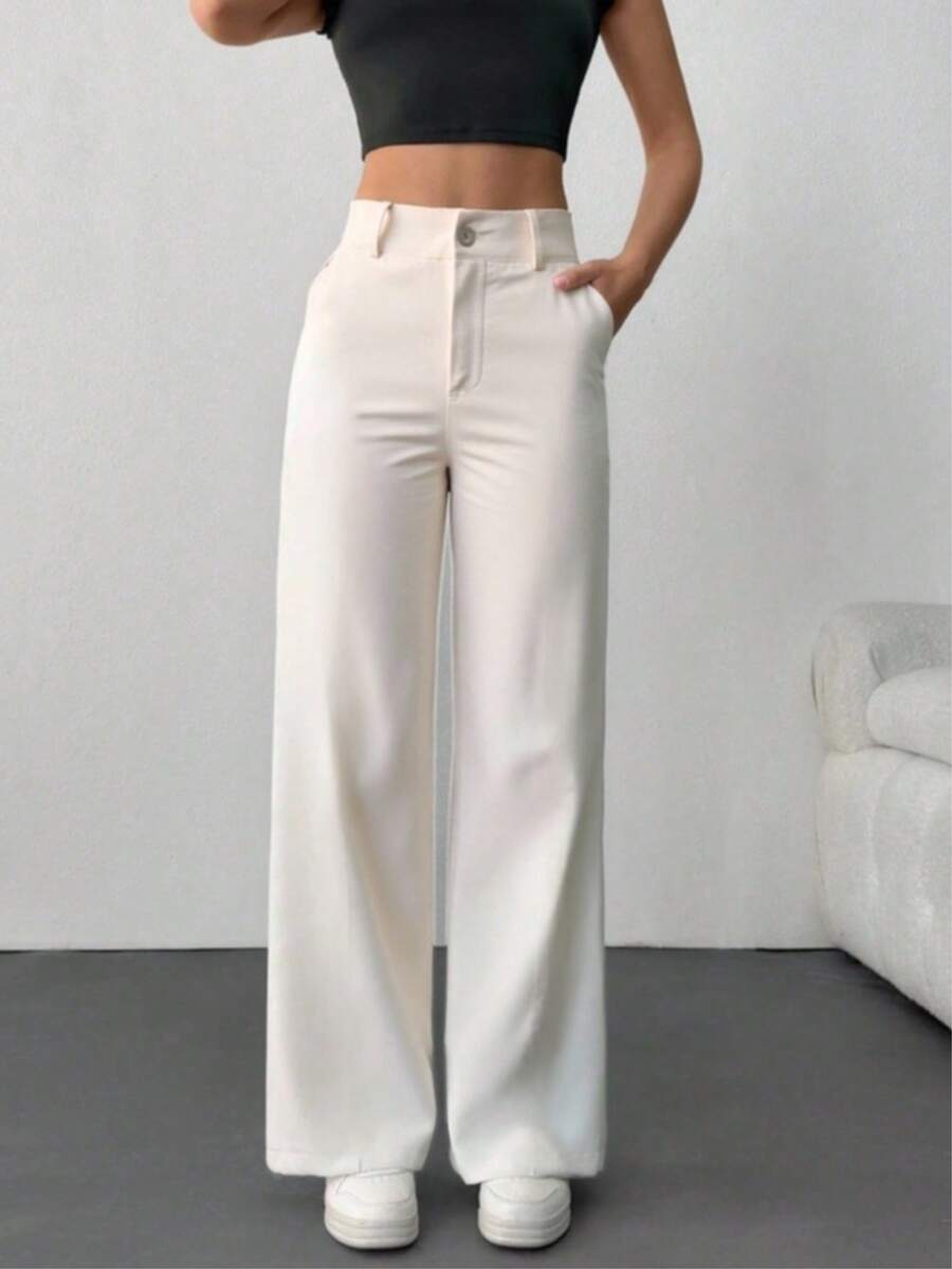 STRAIGHT PANTS WITHOUT FRONT PLEATS IN AMARANTE - 淺米色 - 查看 1