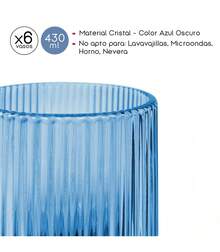 Shoppe house - Vaso caja 6 unidades, Cristal de rayas, no apto para Lavavajillas ni Microondas - Azul - Ver 4