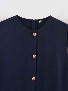 SHIBASHAN 女士优雅圆领无袖中长连衣裙，配腰带，休闲夏季单排扣吊带长裙