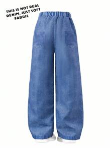 Calça Denim Efeito Denim de Conforto com Estampa de Margarida para Meninas, Comprimento Tornozelo, Verão