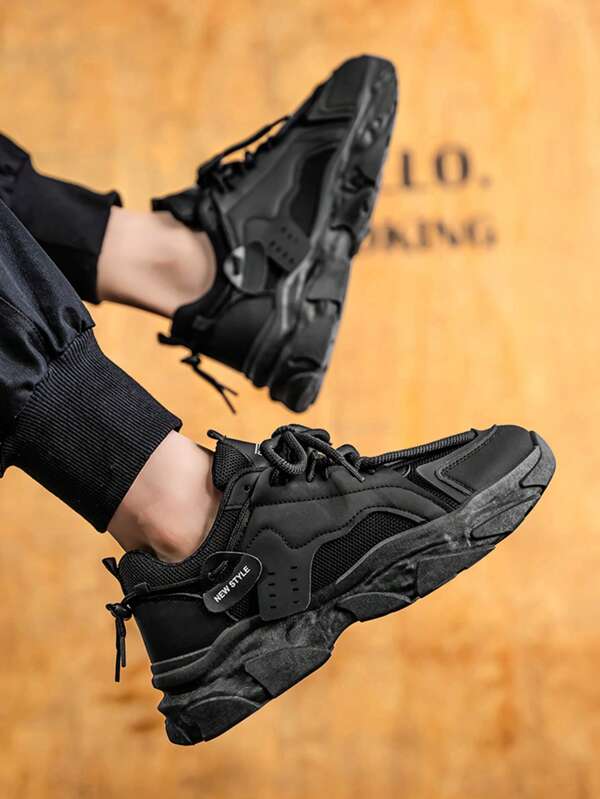 Men's Breathable Sports Mesh Sneakers, Youth Street Style Black Shoes
