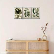 3pcs Framed Canvas Prints, Elegant Wall Art For Any Setting - Wooden Frame Decor Scandinavian Decor, Boho Wall Art, Botanical Art Print, Leaf Print, Sage Green, Beige Background, Home And Dorm Wall Decor, Cafe, Living Room, Bar - Multicolor - View 6