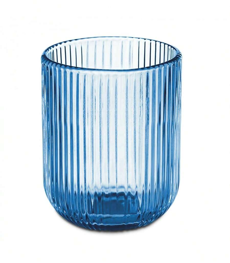 Shoppe house - Vaso caja 6 unidades, Cristal de rayas, no apto para Lavavajillas ni Microondas - Azul - Ver 1