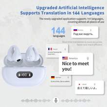 AI Language Translation Earbuds, Clip On Earbuds Wireless Headphones Real-Time Translator For 144 Languages & Accents Headphones Translator Ideal For Travel Business Learning Translation Device - White - View 8