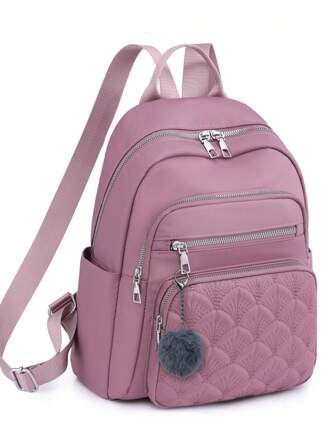 多功能女士背包，轻便多功能户外背包，适合学生，带绒球刺绣装饰
