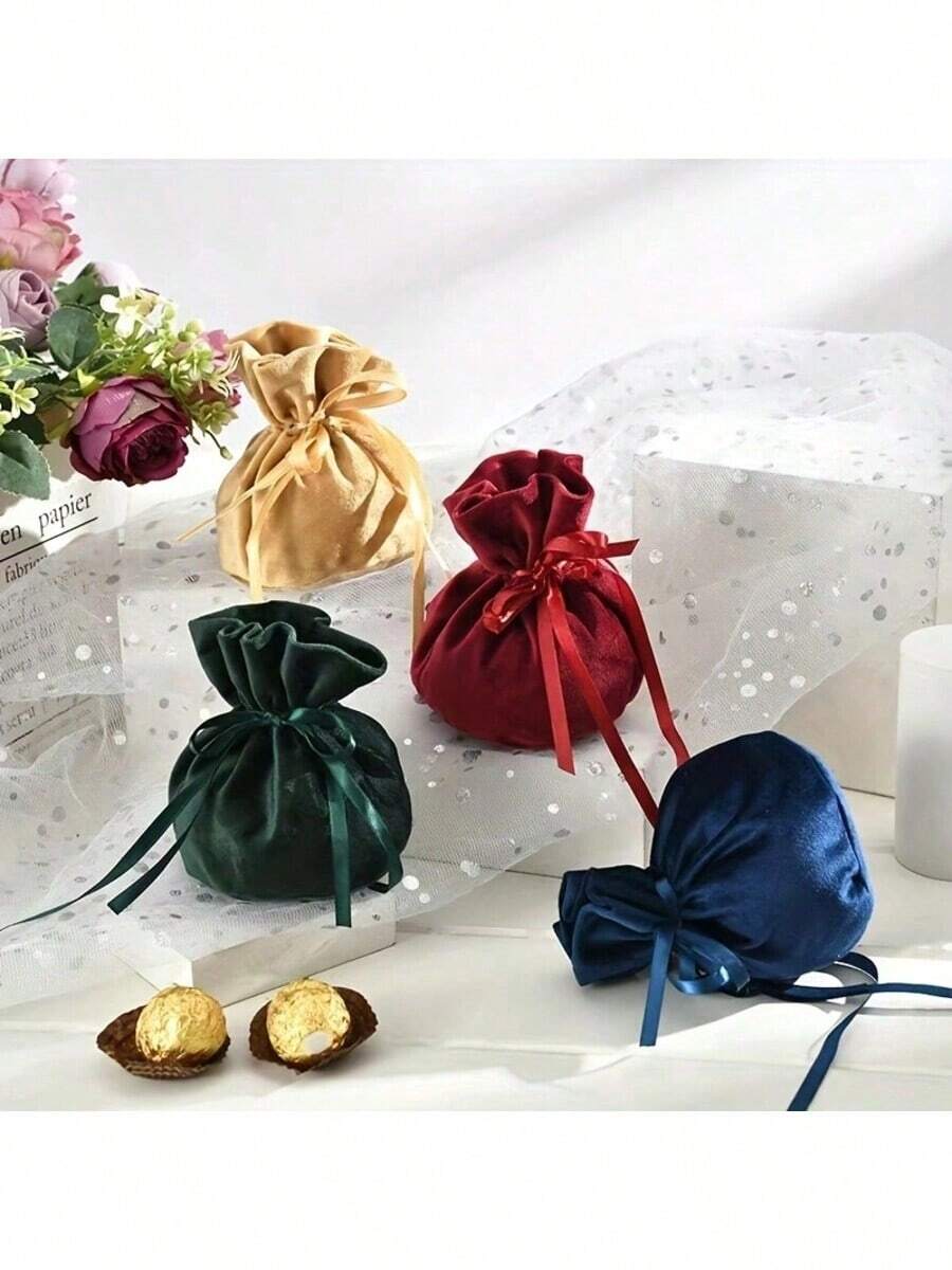 10 peças de saco de armazenamento de veludo dourado com laço de tecido, saco de armazenamento de joias, saco de doces de casamento, pequeno saco de armazenamento de lembranças, saco pequeno de presente, promoção de festa de inauguração de casa, saco de presente de lembrança (tamanho do azulejo: 14,5*15 cm, 6 cores: vermelho, rosa, champanhe, azul, cinza, verde)