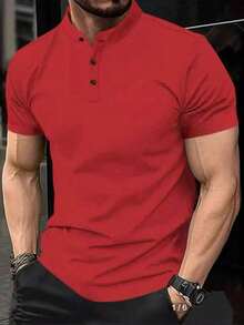 Homme Men's Short Sleeve Polo Shirt With Stand Collar, Color Block Graphic Button Down For Golf And Business Casual, For Husband