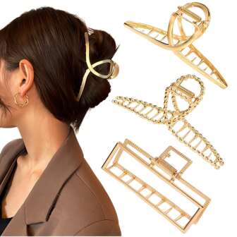 1pc/3PCS Metal Large Hair Claw Clips For Thick Heavy Hair, Big Non-Slip Hair Catch Barrette Jaw Clamp, Strong Hold Claw Barrettes For Long Hair, Fashion Hair Styling Accessories For Women Girls Fashion Hair Accessories Elegant Hair Clip