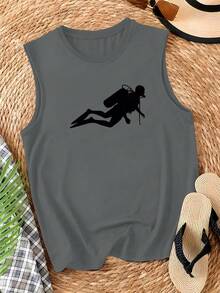 Diver Silhouette On Red White Stripe Women's Casual Vest - Grey - View 1