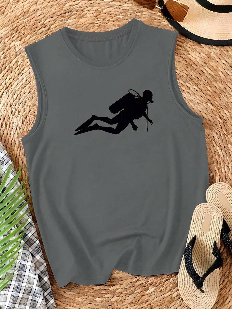Diver Silhouette On Red White Stripe Women's Casual Vest - Grey - View 1