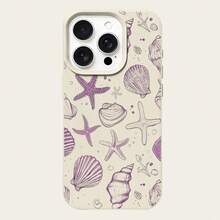 Ocean Elements Fashion 1pc TPU Material Elegant Purple Seashell & Starfish Retro Pattern Phone Case, Compatible With Apple/ Phones Spring Gift - White - View 5