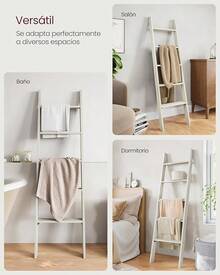 VASAGLE ULLS018K41 - Escalera Decorativa para la Sala de Estar, Estante de Escalera de 5 Niveles, para Almacenamiento y decoración, Color café Miel - Blanco Rústico - Ver 3