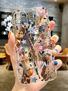 1pc Creative Giraffe Graphic Pattern Transparent TPU Shockproof Anti-Fingerprint Phone Case For IPhone 16 ProMax/16/16 Pro/16 Plus/15 ProMax/15 Pro/15 Plus/15/11/12/13/14 ProMax/XS/XR/11 Pro/11 ProMax/12 Pro/12 ProMax/13 Pro/13 ProMax/7 Plus/14 Pro/14 ProMax/14 Plus/7 Plus/8 Plus/8/SE2/12 Mini/13 Mini, Soft Silicone Material, Resistant To Yellowing