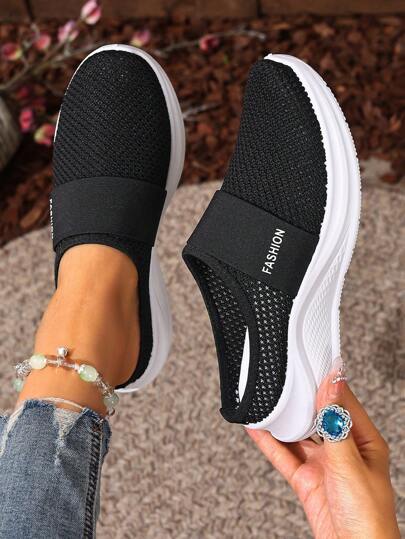 2025新款女士透气拖鞋，休闲运动鞋，纯色系带低帮运动鞋，织物鞋面和橡胶鞋底，平头设计，适合户外休闲，适合所有季节