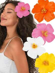 4 件/3 件芙蓉花夏威夷派对夏日派对 DIY 装饰人造花草裙舞女孩喜爱的发饰花（白色）、发饰、爪夹、发夹、发夹、发夹、发夹、学校用品