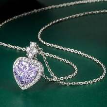 Colar com Pingente de Coração em Prata Esterlina com Zircônia Colorida, Cor de Diamante Rosa, Joia, Acessórios de Estilo Feminino, Presente do Dia das Mães