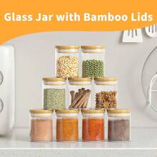 New  15 Piece Glass Storage Jars Set  Airtight Bamboo Lids And Labels,6oz Glass E Jar Mini Food Storage Containers For Home ,Pantry,Tea,Sugar,Salt,Cee,Flour,Herbs,Grains - 6盎司X15包 - 查看 3