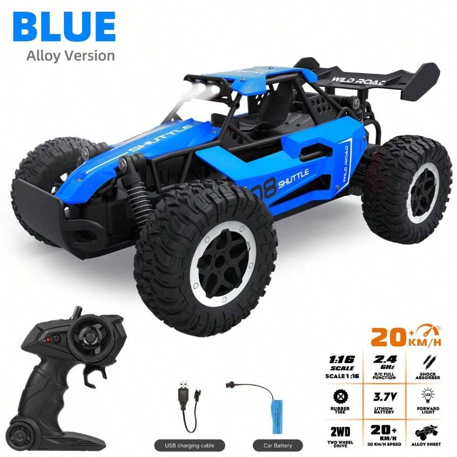 1:16 Scale 2.4GHz RC Car, Durable Alloy Body And Safety Design Suitable For All Road Conditions, Kids Toy Car, Fun Model For Adults - Gift For Boys - Màu xanh lam - Xem 1