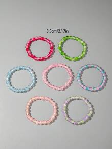 imoli 7pcs/Set Minimalist Gradient Glass Bead Bracelet Set For Women, Dopamine Color Jewelry, Perfect Daily Wear & Gift