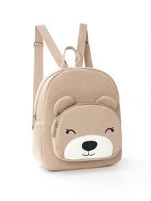 1个可爱卡通熊刺绣大容量多功能灯芯绒儿童背包，适合女孩、男孩、幼儿园、小学生、户外旅行、节日礼物 - 卡其 - 查看 4