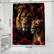 1pc/4pcs Lion Rose Pattern Shower Curtain Sets Gifts, Romatic Bathroom Sets With Shower Curtain And Rugs, WaterProof Home Bathroom Decoration And Toilet Floor Mats 3pcs Set With 12 Shower Curtain Hooks Bathroom Accessories Back To School