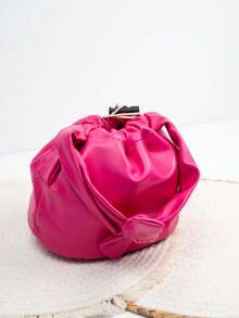 Knot Detail Drawstring Bucket Bag - Pink - View 3